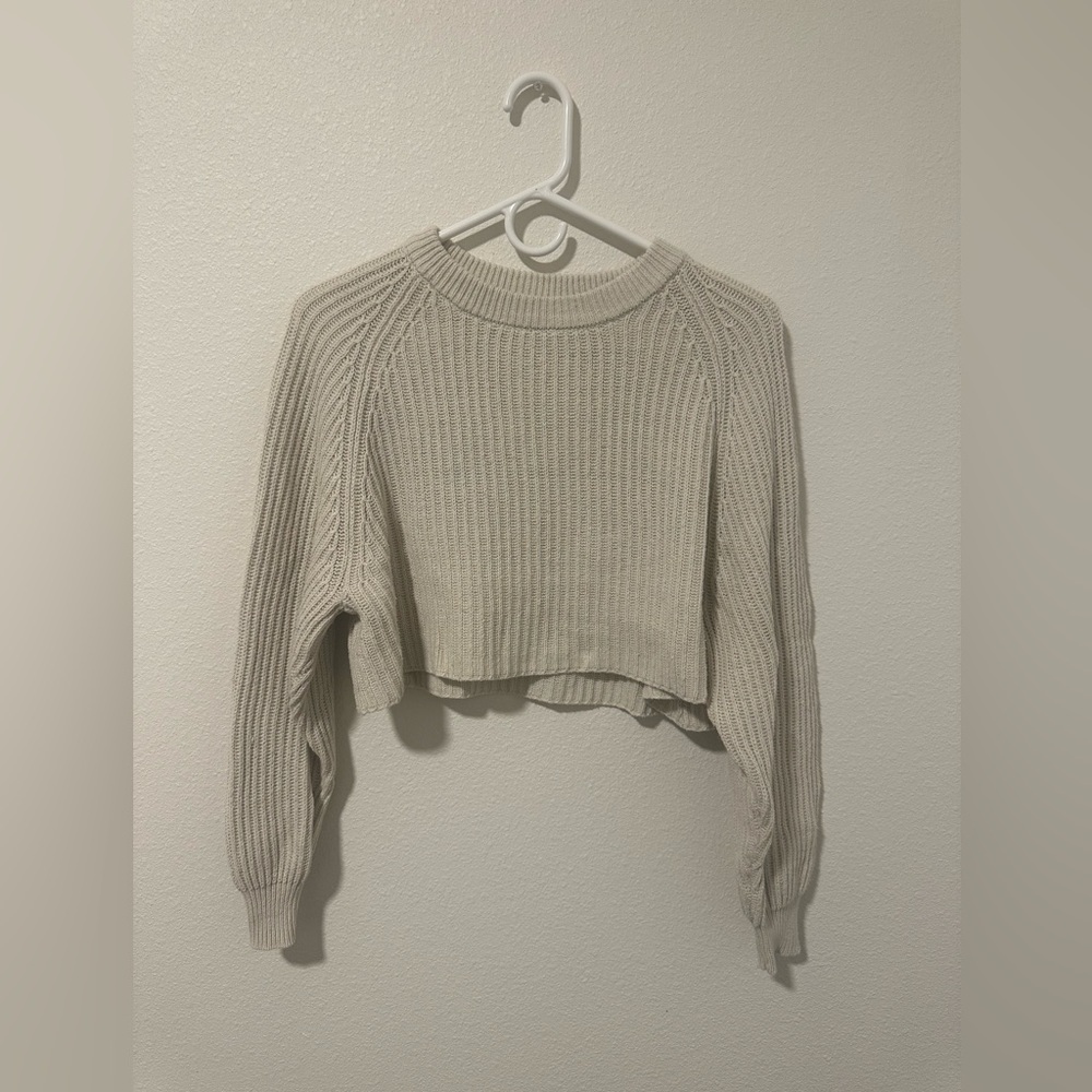 Aeropostale Cream Ribbed Knit Cropped Sweater
